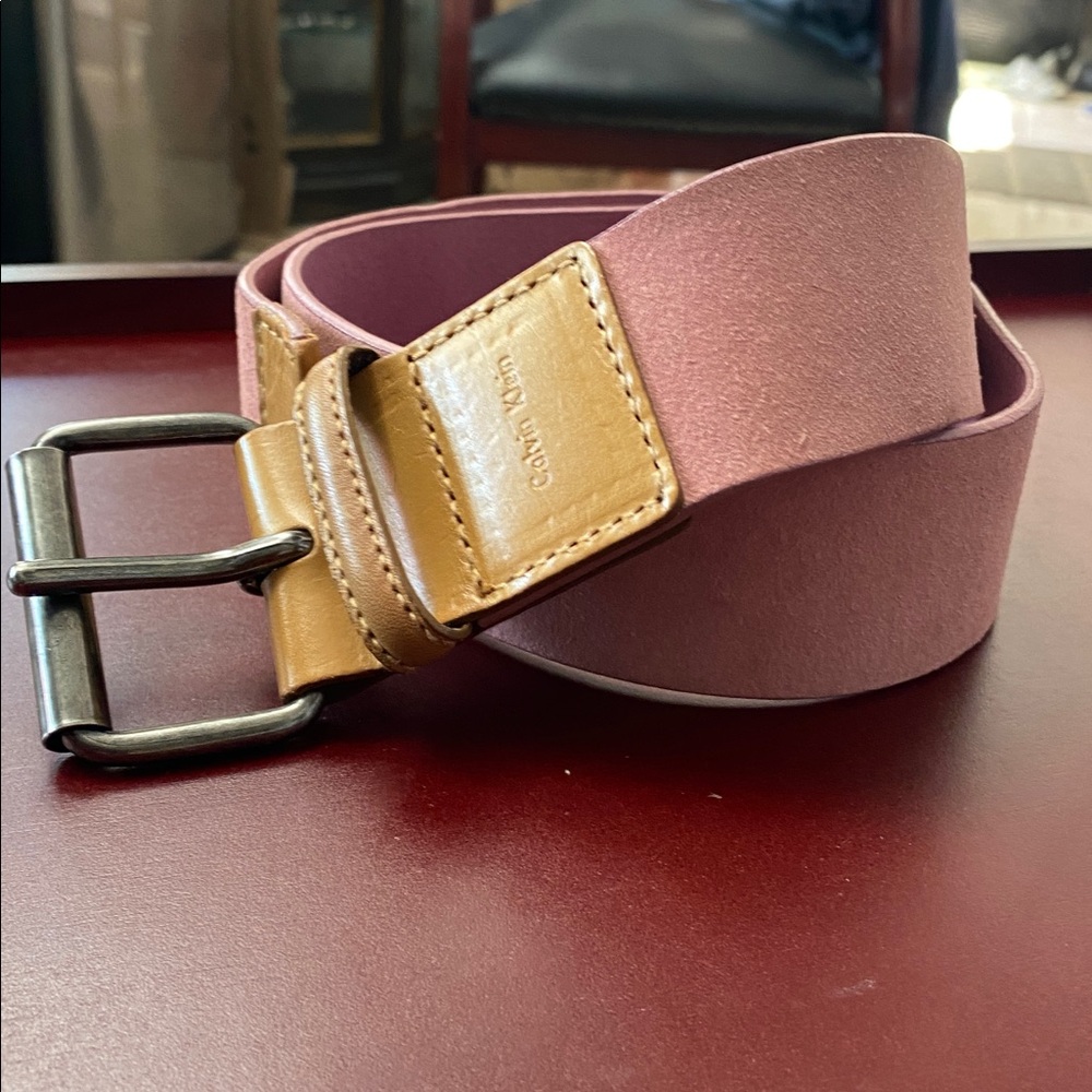 Calvin Klein Wide Pink Suede Grommet Belt